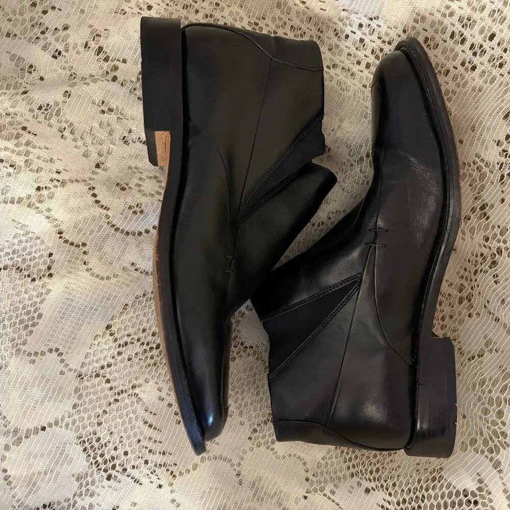 Brass Boot Men's US 10.5 Black Leather Square Toe Ankle Boots
